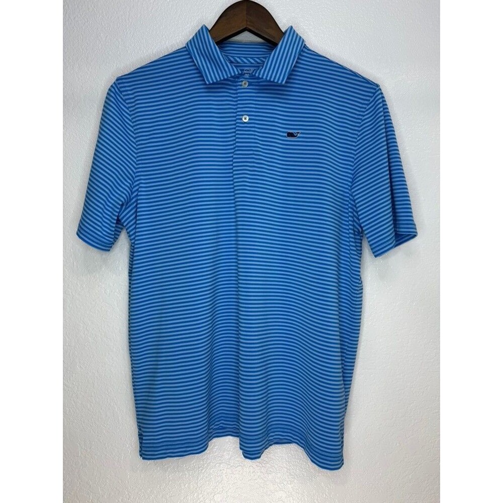 Vineyard Vines Boys XL(18) Blue Striped Short Sleeve Polo Shirt 529